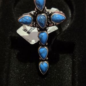 Turquoise Cluster Cross Ring — Size 9 —